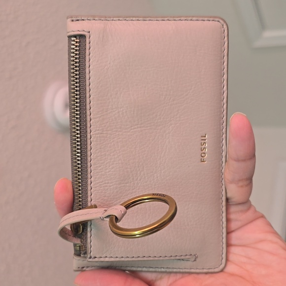 Fossil Beige Leather Zip Card Holder Wallet - Picture 7 of 7